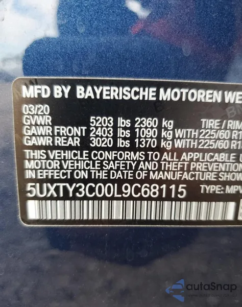 2020 BMW X3 Sdrive30I из США, поврежденный, VIN 5UXTY3C00L9C68115